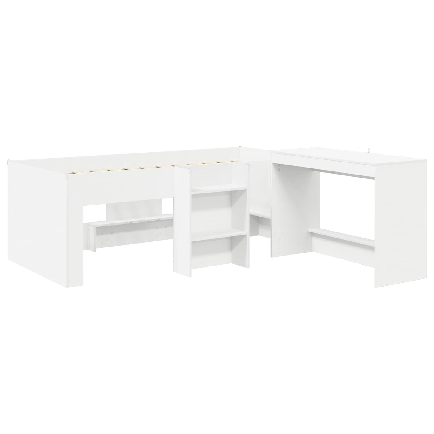 vidaXL Kids'High Bed Frame with Desk 2 pcs White Engineered Wood 3