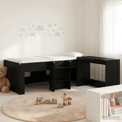 vidaXL Kids'High Bed Frame with Desk 2 pcs Black Oak Engineered Wood 1