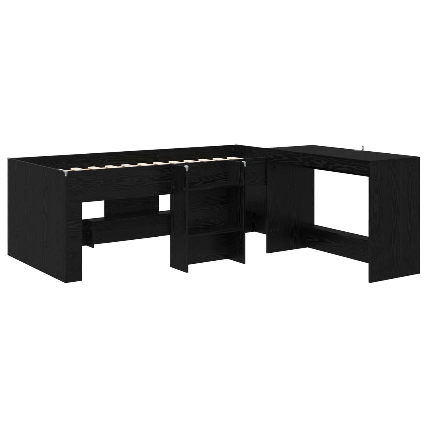 vidaXL Kids'High Bed Frame with Desk 2 pcs Black Oak Engineered Wood 3