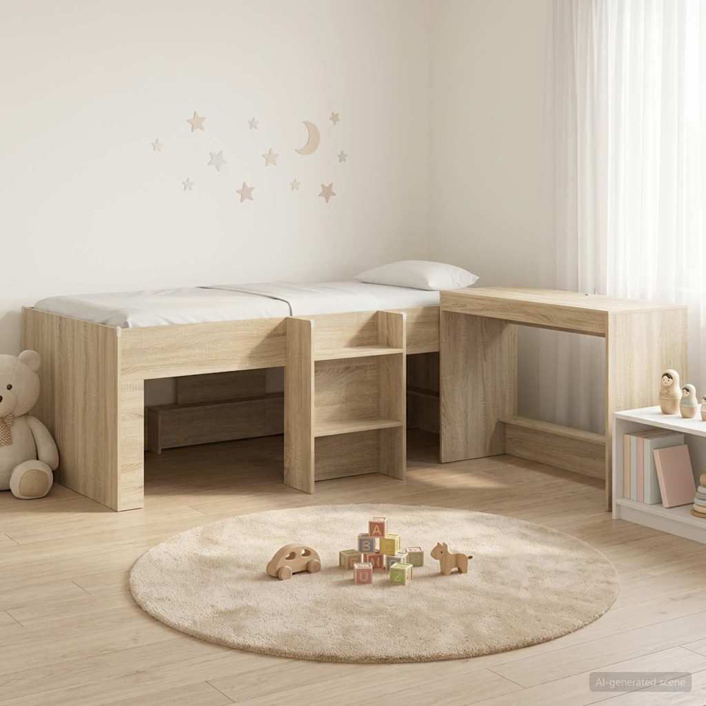 vidaXL Kids'High Bed Frame with Desk 2 pcs Sonoma Oak Engineered Wood 1