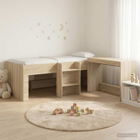 vidaXL Kids'High Bed Frame with Desk 2 pcs Sonoma Oak Engineered Wood 1