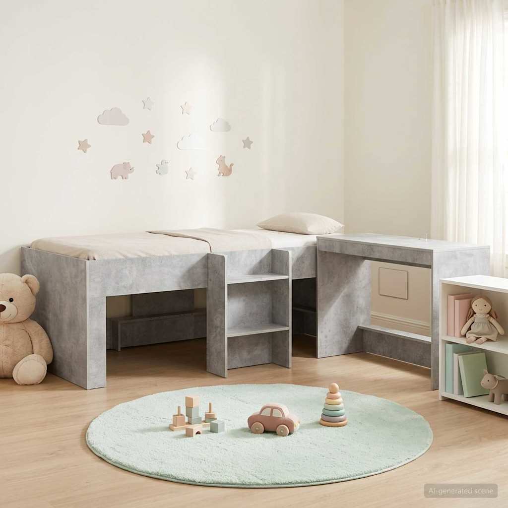 vidaXL Kids'High Bed Frame with Desk 2 pcs Concrete Grey 1
