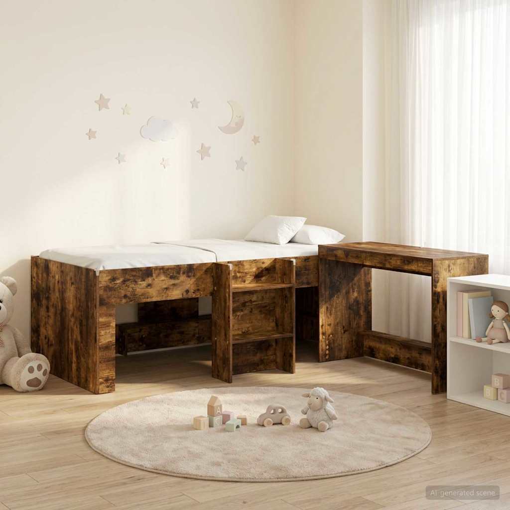 vidaXL Kids'High Bed Frame with Desk 2 pcs Smoked Oak Engineered Wood 1