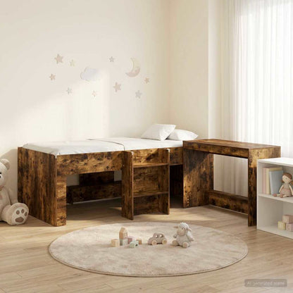 vidaXL Kids'High Bed Frame with Desk 2 pcs Smoked Oak Engineered Wood 1