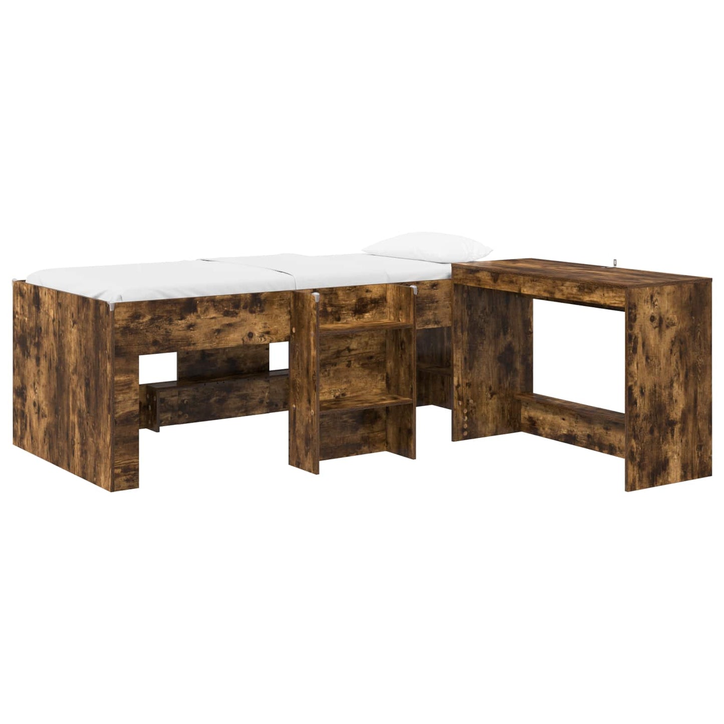 vidaXL Kids'High Bed Frame with Desk 2 pcs Smoked Oak Engineered Wood 2