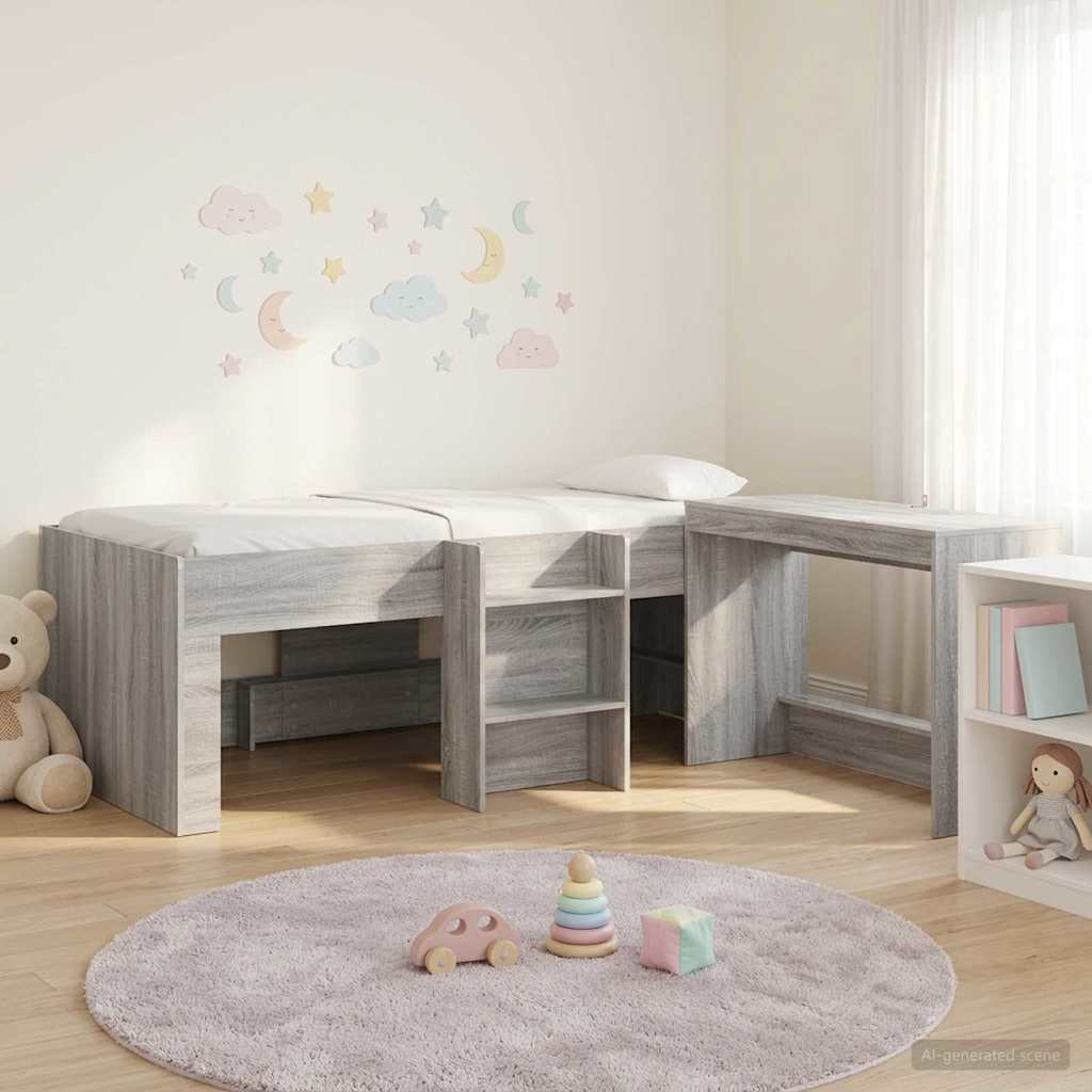 vidaXL Kids'High Bed Frame with Desk 2 pcs Grey Sonoma 1