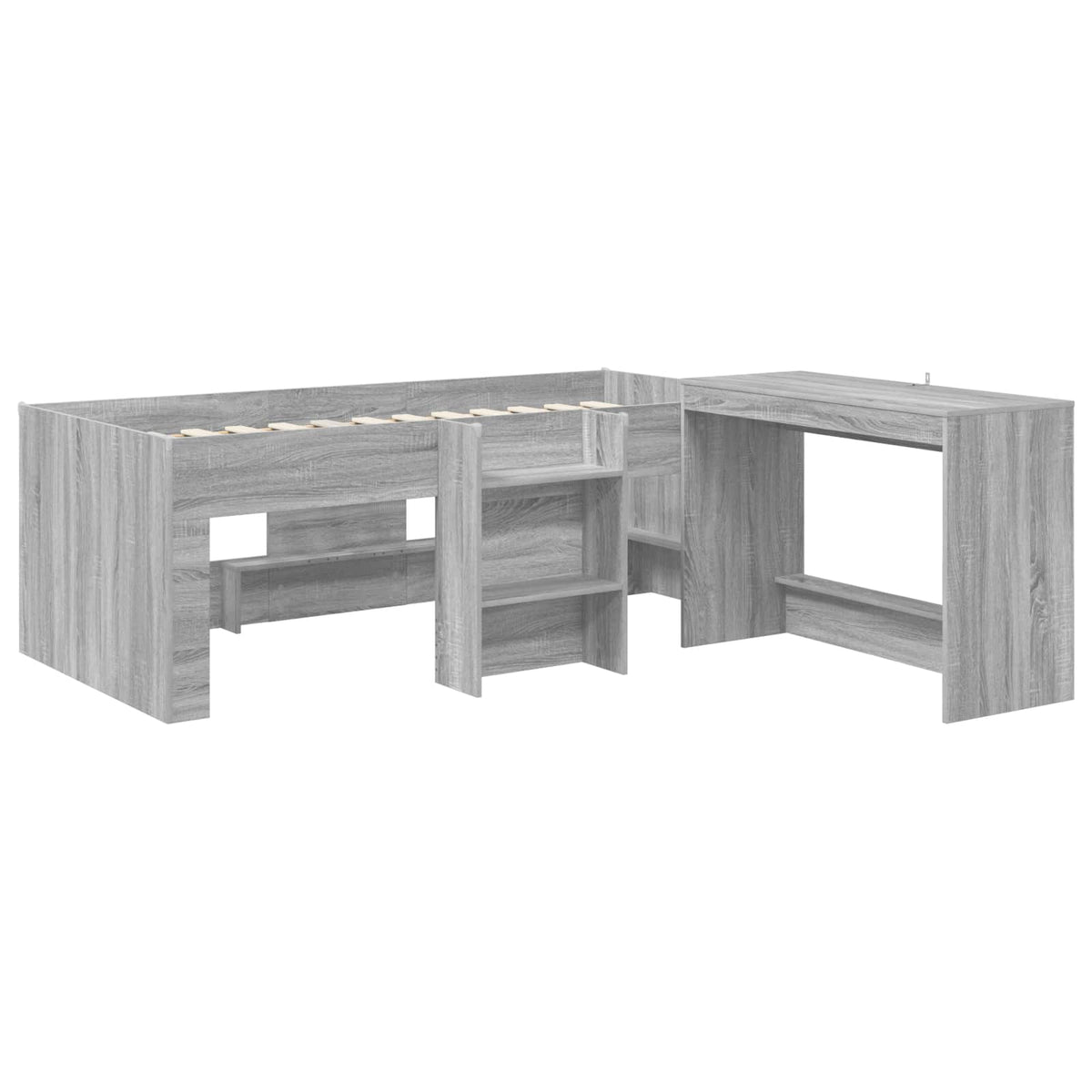 Kids' High Bed Frame with Desk 2 pcs Engineered Wood Grey sonoma