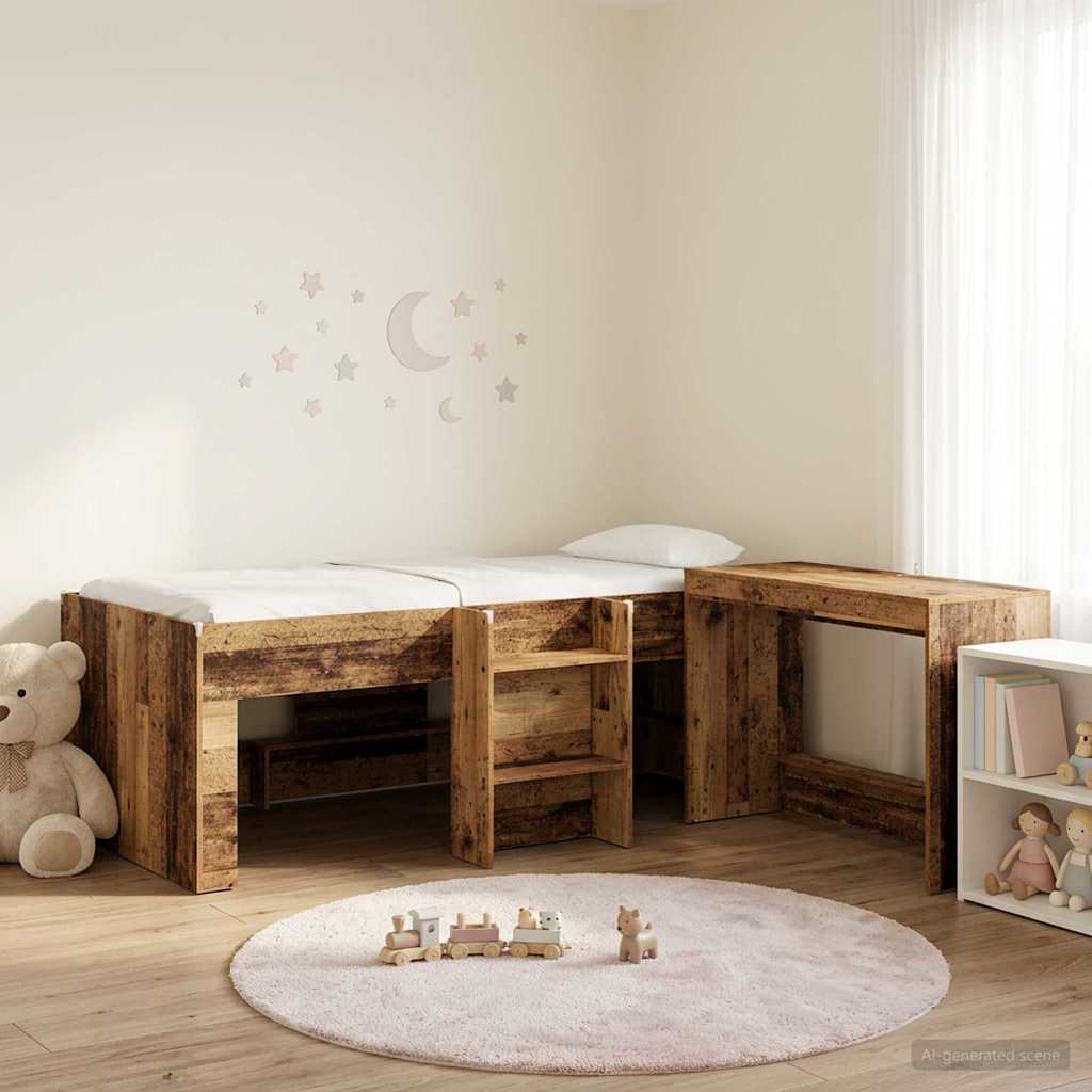 vidaXL Kids'High Bed Frame with Desk 2 pcs Old wood Engineered Wood 1