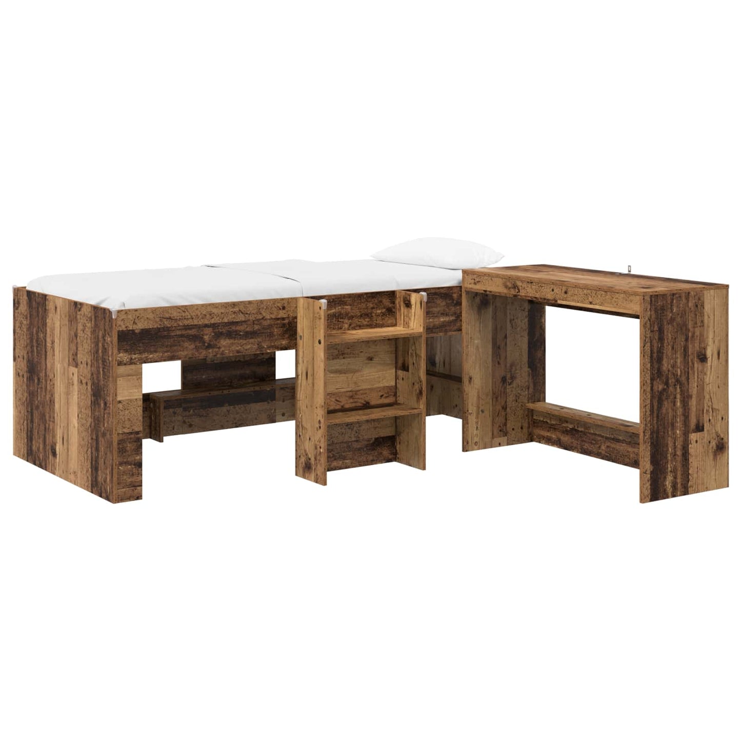 vidaXL Kids'High Bed Frame with Desk 2 pcs Old wood Engineered Wood 2