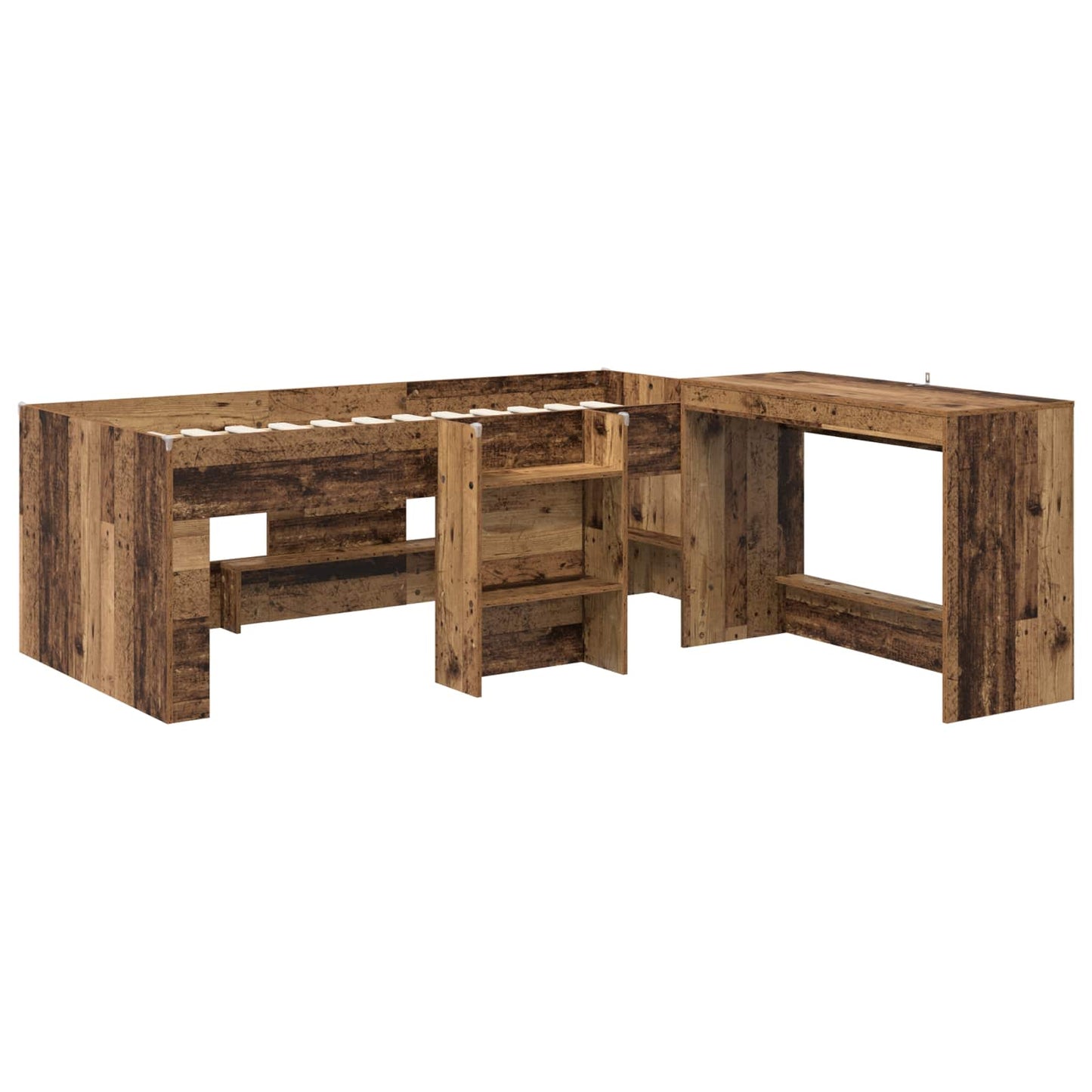 vidaXL Kids'High Bed Frame with Desk 2 pcs Old wood Engineered Wood 3
