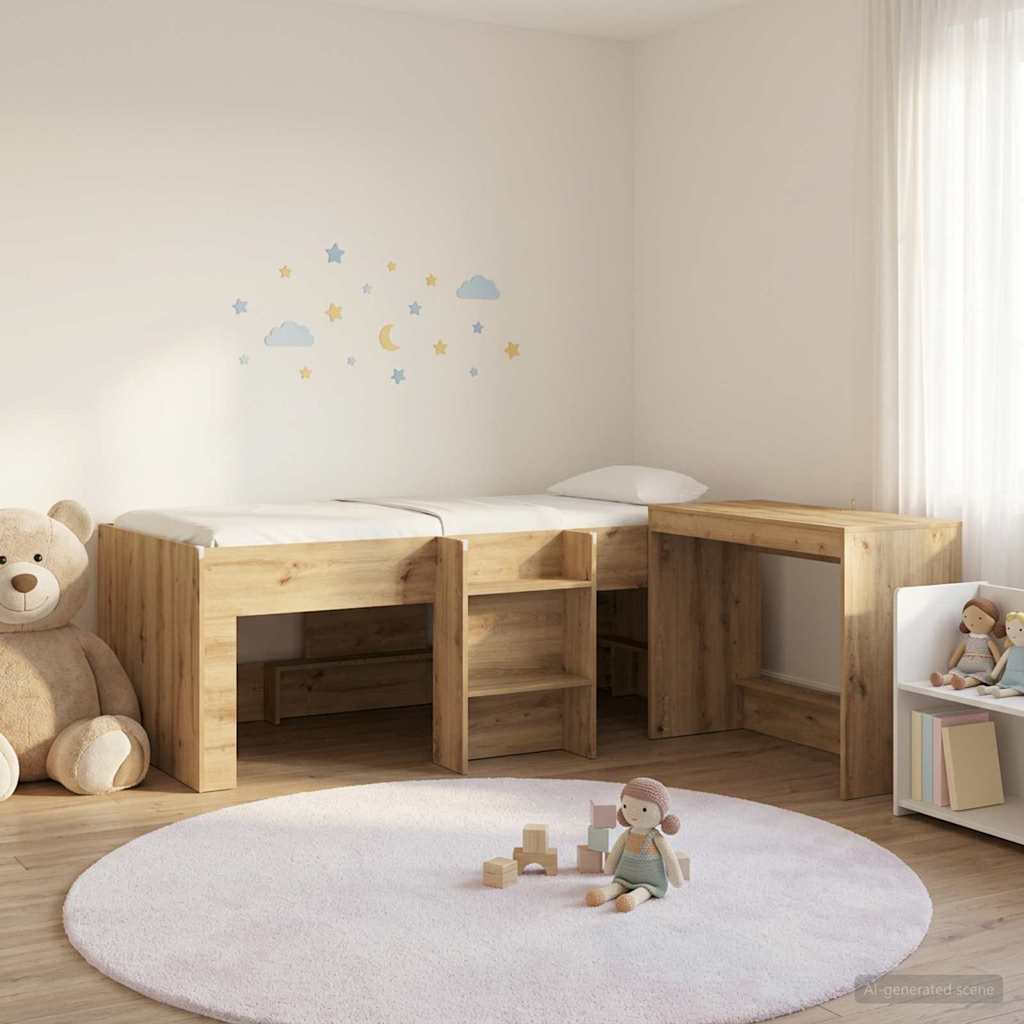 vidaXL Kids'High Bed Frame with Desk 2 pcs Artisan Oak 1