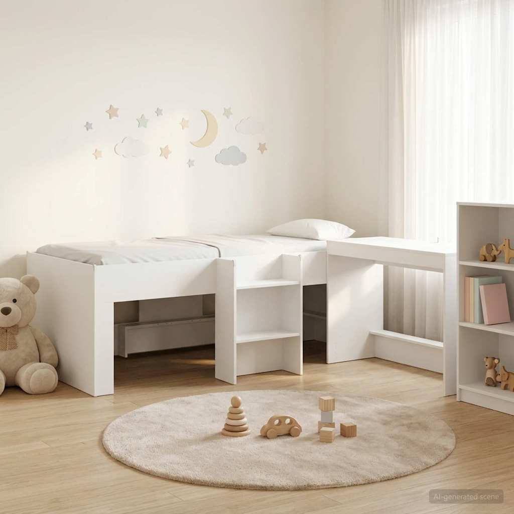 vidaXL Kids'High Bed Frame with Desk 2 pcs White Engineered Wood 1