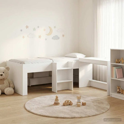 vidaXL Kids'High Bed Frame with Desk 2 pcs White Engineered Wood 1