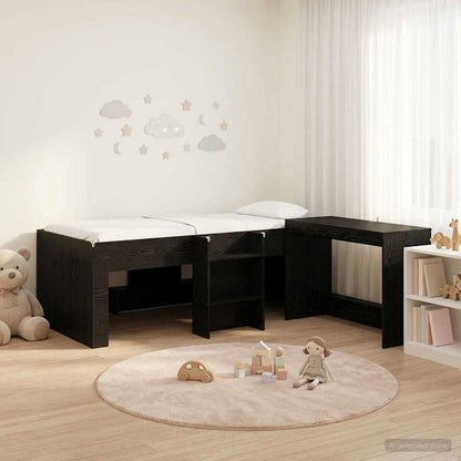 vidaXL Kids'High Bed Frame with Desk 2 pcs Black Oak Engineered Wood 1