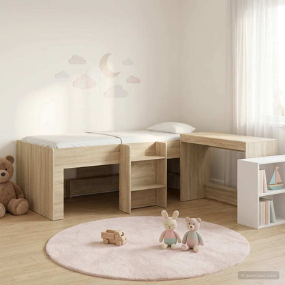 vidaXL Kids'High Bed Frame with Desk 2 pcs Sonoma Oak Engineered Wood 1