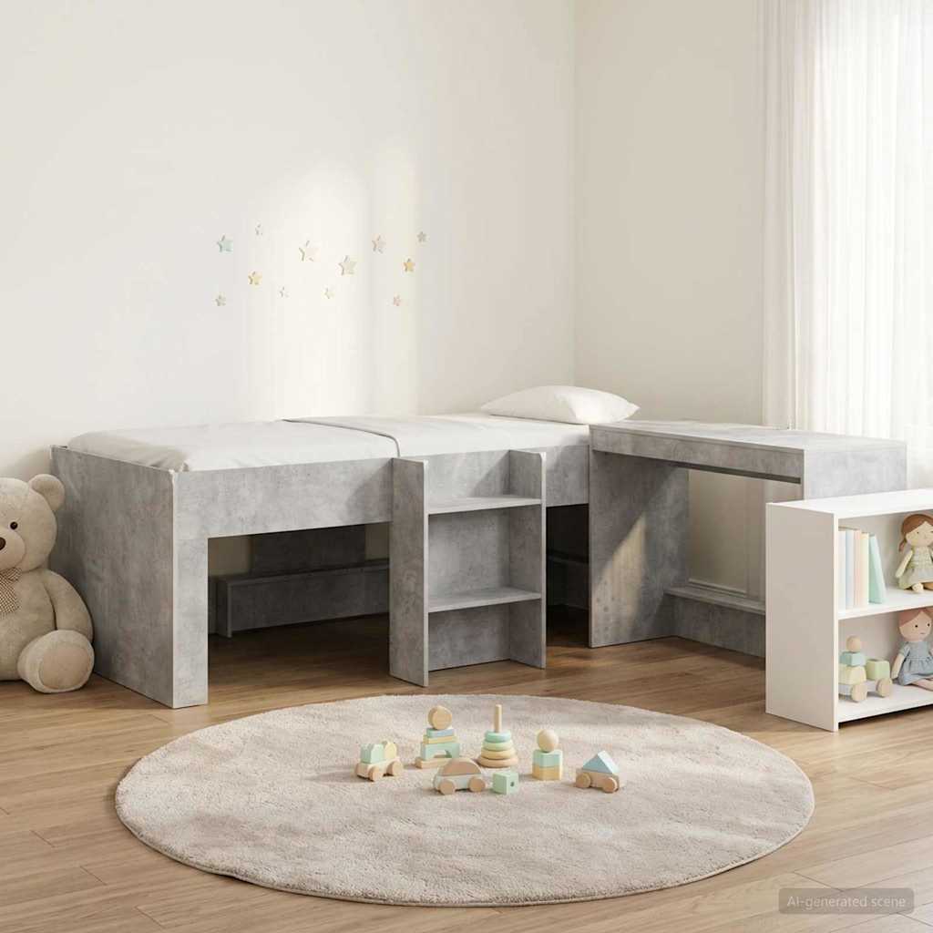 vidaXL Kids'High Bed Frame with Desk 2 pcs Concrete Grey 1