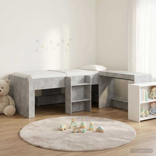 vidaXL Kids'High Bed Frame with Desk 2 pcs Concrete Grey 1