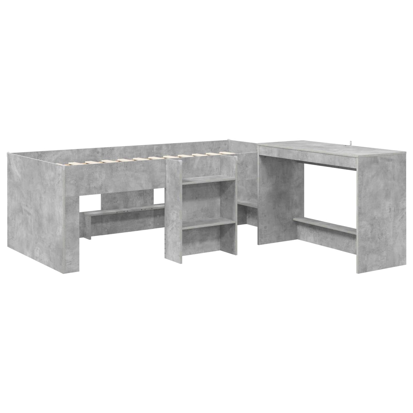 vidaXL Kids'High Bed Frame with Desk 2 pcs Concrete Grey 3