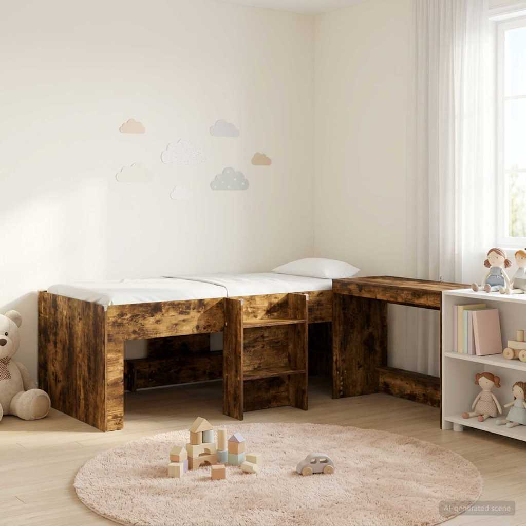 vidaXL Kids'High Bed Frame with Desk 2 pcs Smoked Oak Engineered Wood 1