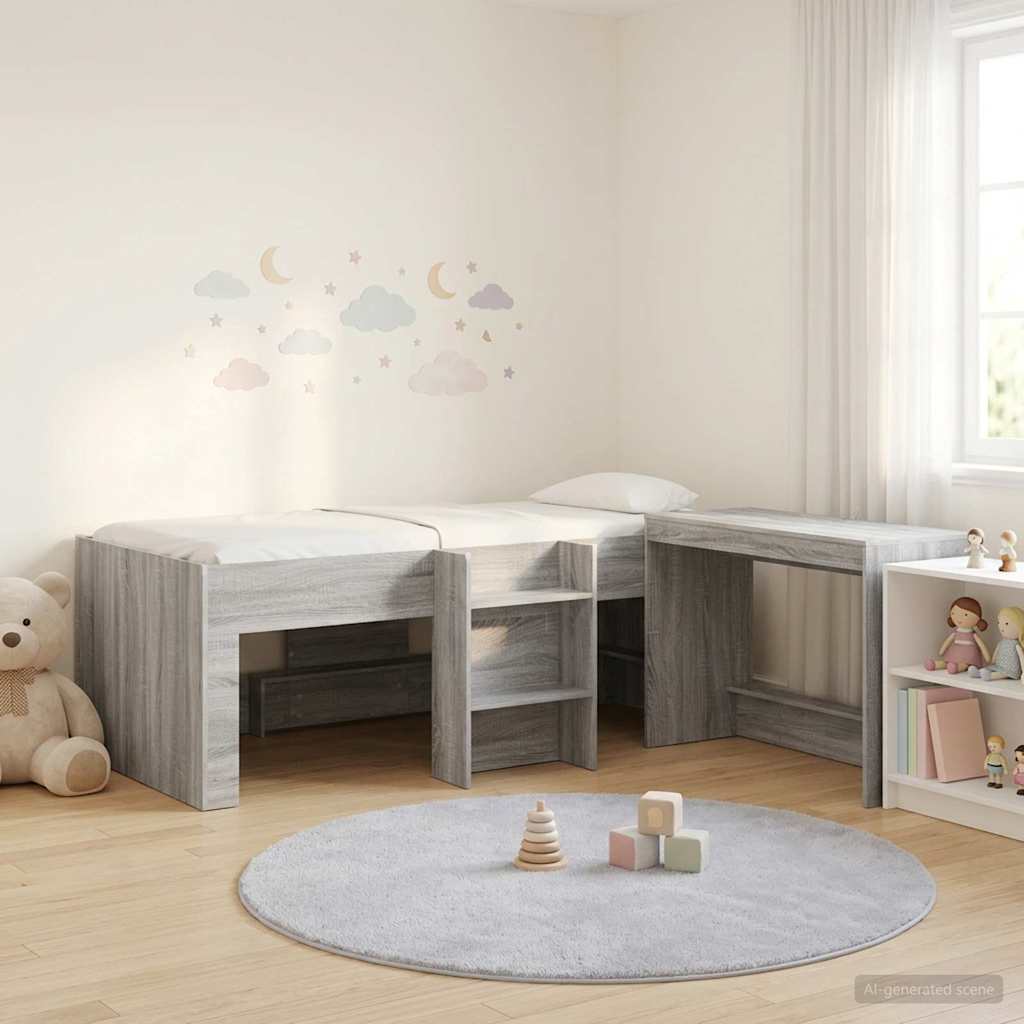 vidaXL Kids'High Bed Frame with Desk 2 pcs Grey Sonoma 1