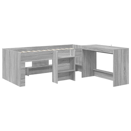 vidaXL Kids'High Bed Frame with Desk 2 pcs Grey Sonoma 3
