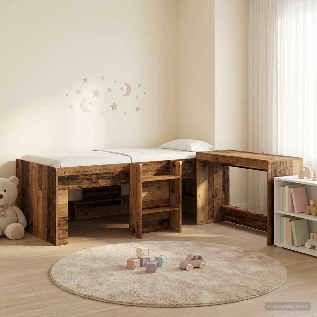 vidaXL Kids'High Bed Frame with Desk 2 pcs Old wood Engineered Wood 1
