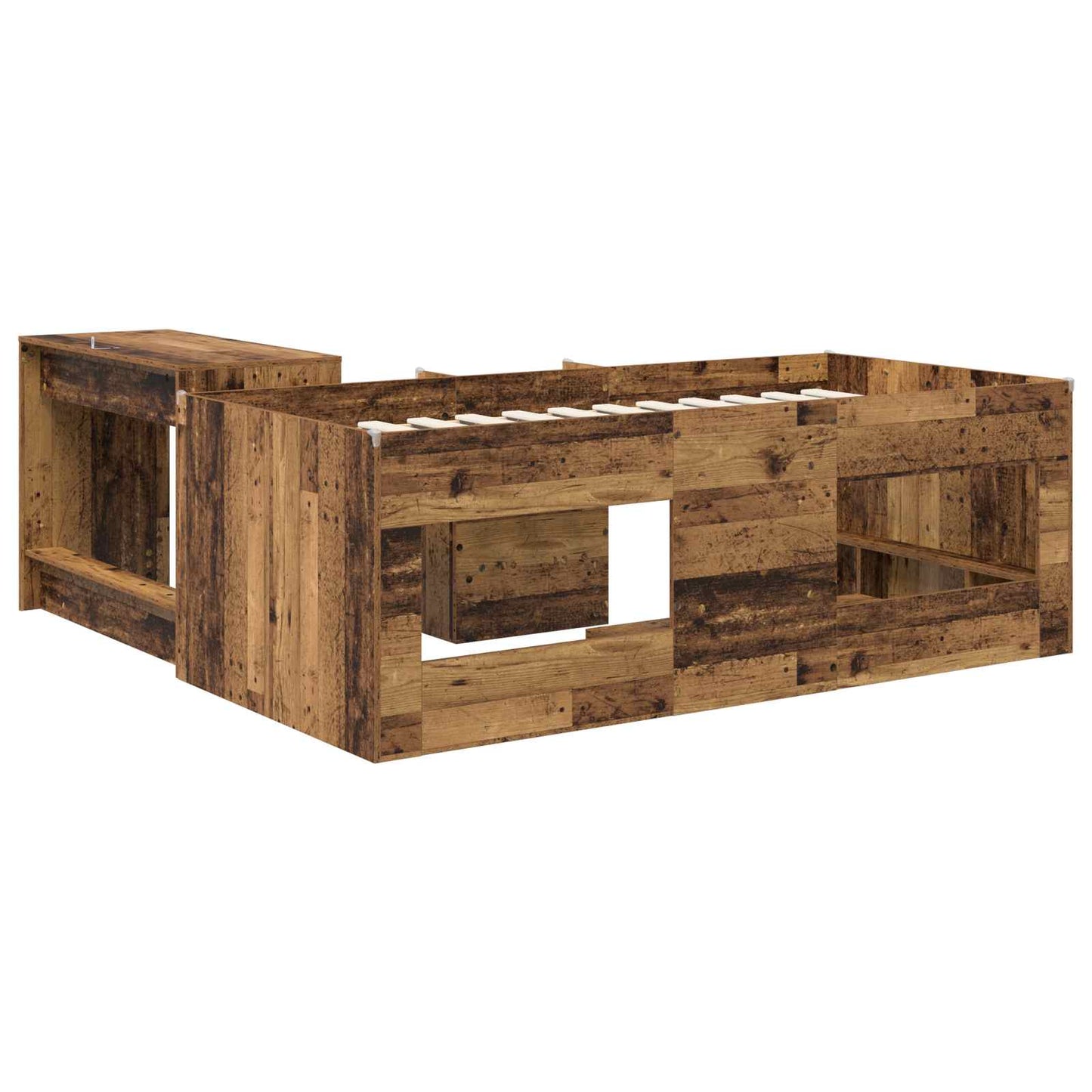vidaXL Kids'High Bed Frame with Desk 2 pcs Old wood Engineered Wood 5