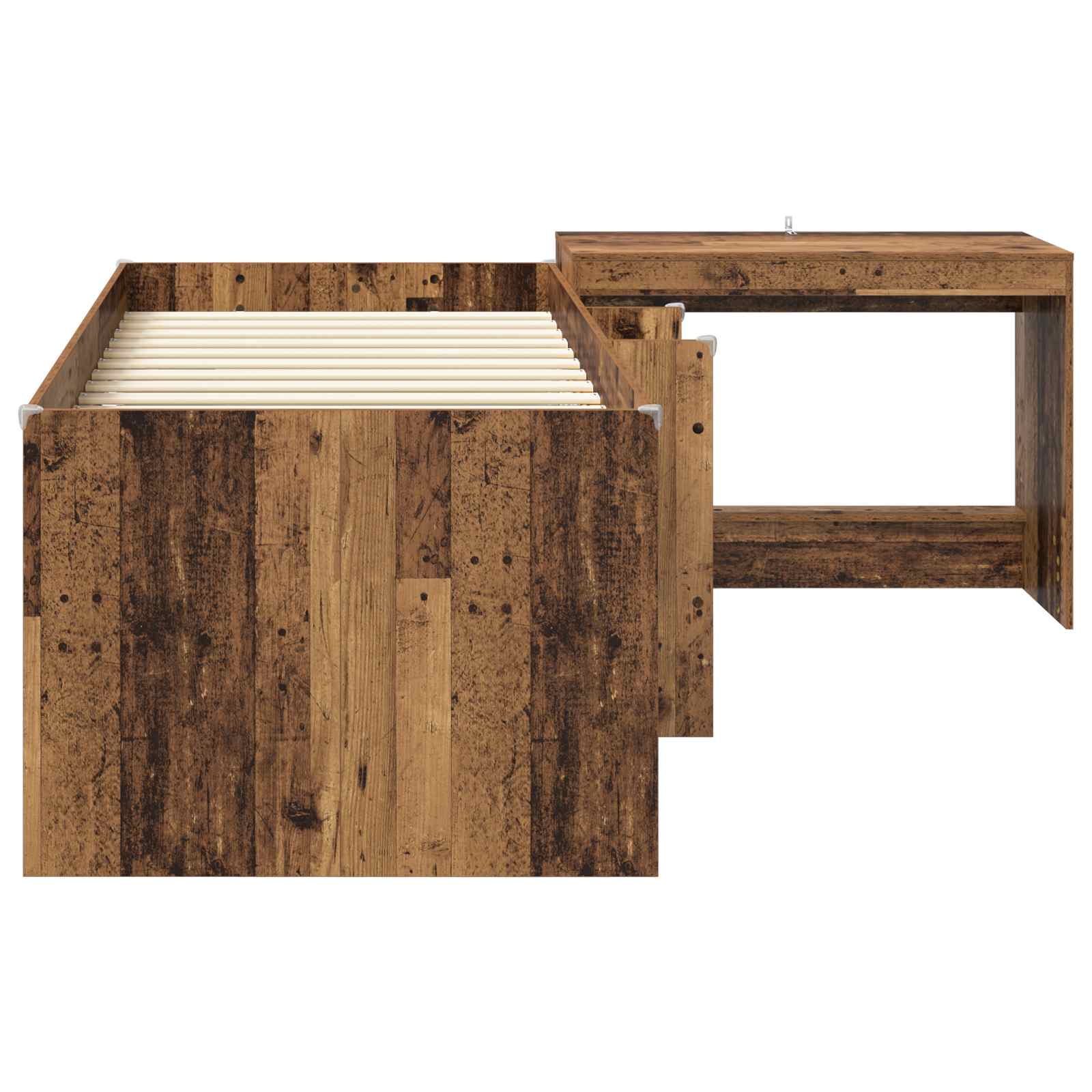 vidaXL Kids'High Bed Frame with Desk 2 pcs Old wood Engineered Wood 4