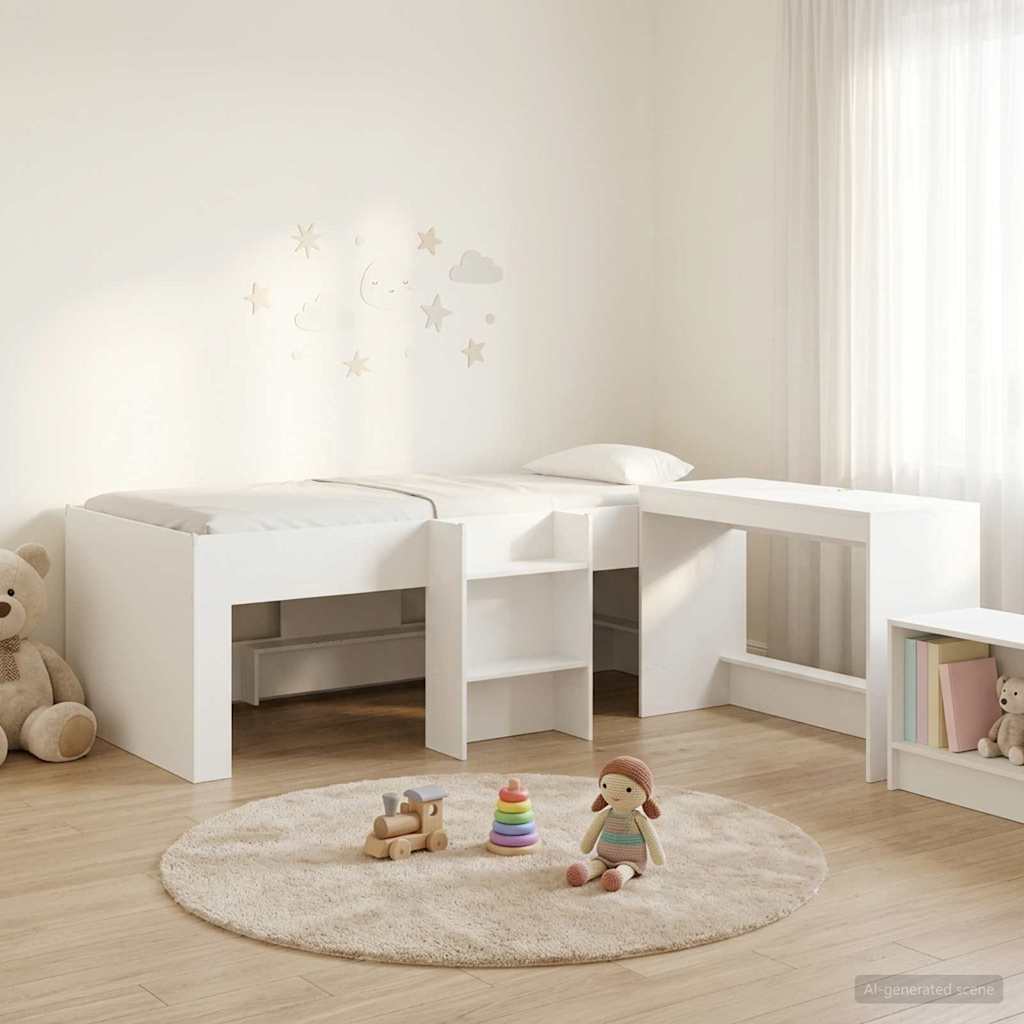 vidaXL Kids'High Bed Frame with Desk 2 pcs White Engineered Wood 1