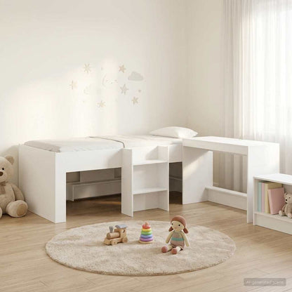 vidaXL Kids'High Bed Frame with Desk 2 pcs White Engineered Wood 1