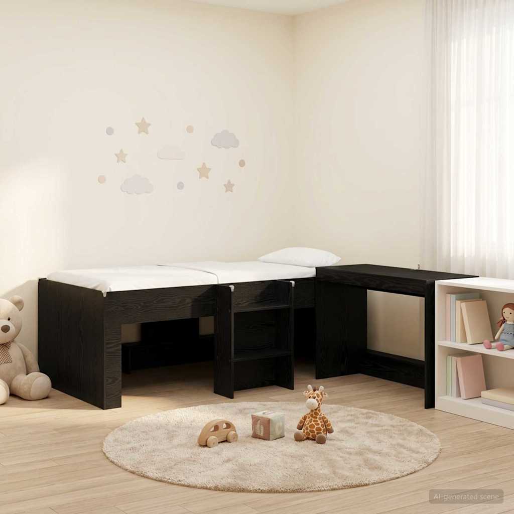 vidaXL Kids'High Bed Frame with Desk Black Oak 90 x 190 cm 1