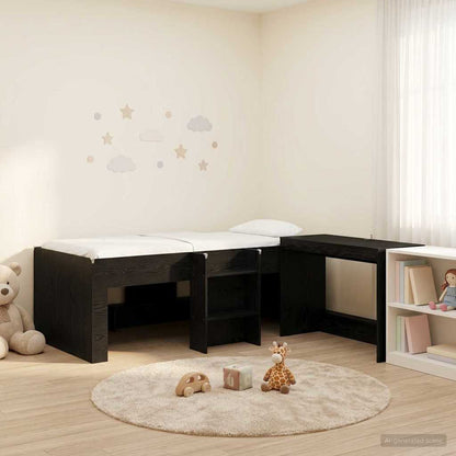 vidaXL Kids'High Bed Frame with Desk Black Oak 90 x 190 cm 1