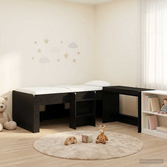 vidaXL Kids'High Bed Frame with Desk Black Oak 90 x 190 cm 1