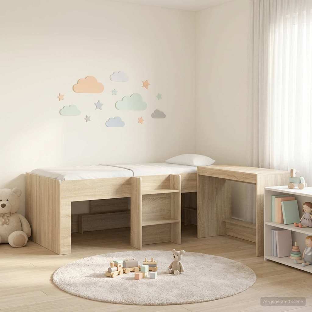 Kids' High Bed Frame with Desk 2 pcs Sonoma oak