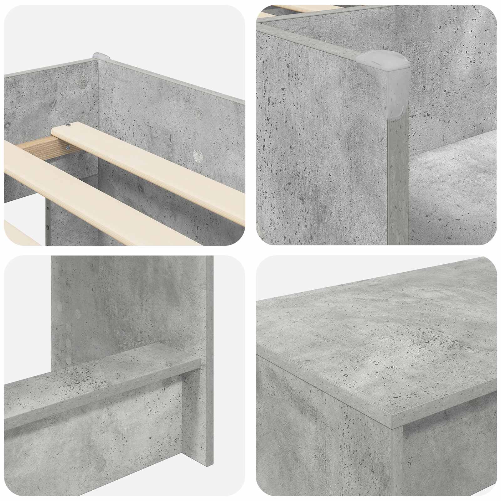 vidaXL Kids'High Bed Frame with Desk 2 pcs Concrete Grey 6