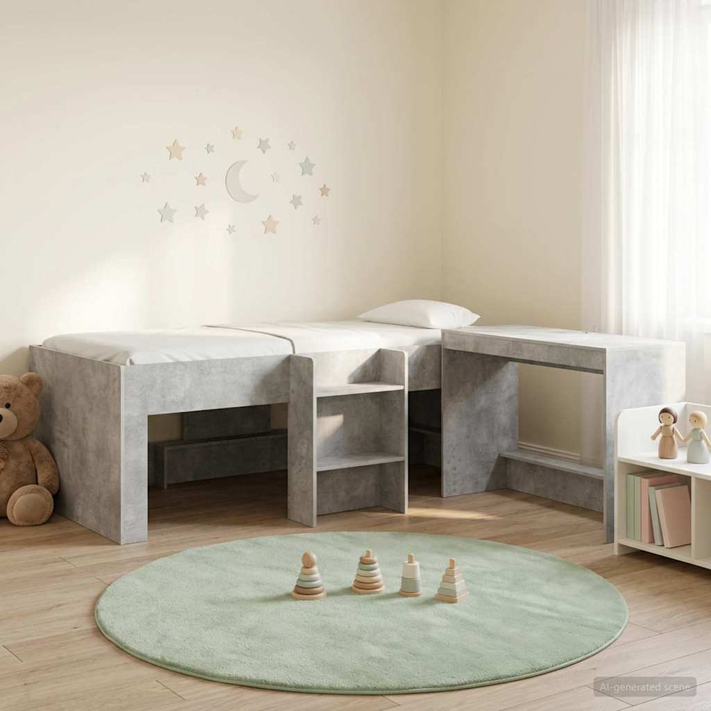 vidaXL Kids'High Bed Frame with Desk 2 pcs Concrete Grey 1