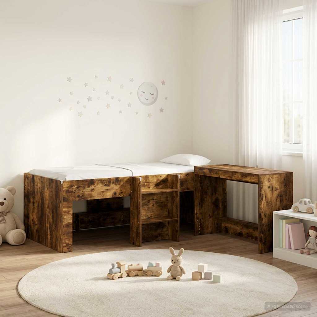 vidaXL Kids'High Bed Frame with Desk 2 pcs Smoked Oak Engineered Wood 1