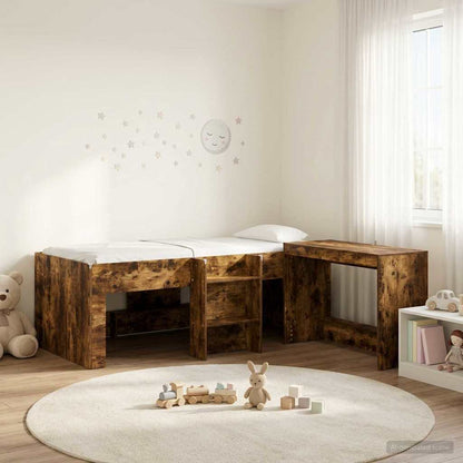 vidaXL Kids'High Bed Frame with Desk 2 pcs Smoked Oak Engineered Wood 1