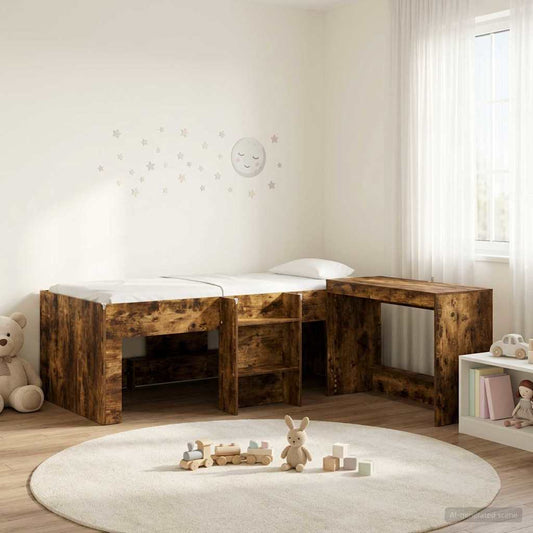 vidaXL Kids'High Bed Frame with Desk 2 pcs Smoked Oak Engineered Wood 1