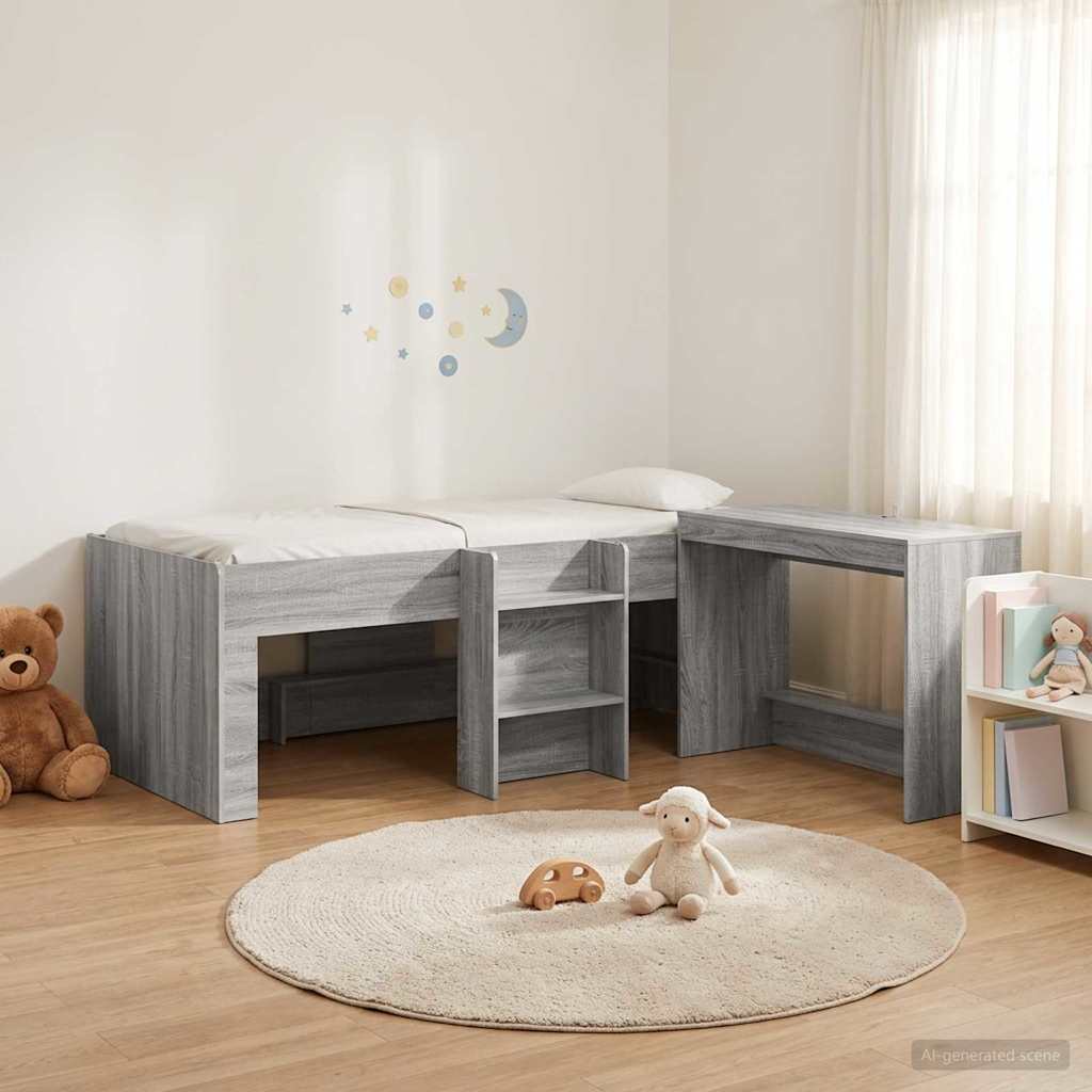 vidaXL Kids'High Bed Frame with Desk 2 pcs Grey Sonoma 1