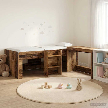vidaXL Kids'High Bed Frame with Desk Old wood 90 x 190 cm 1