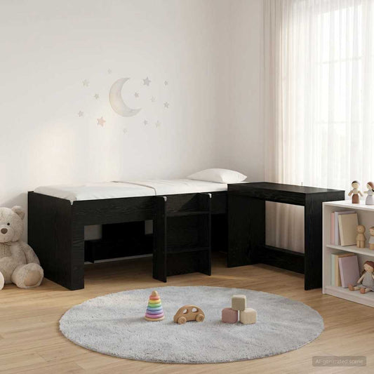 Kids' High Bed Frame with Desk 2 pcs Engineered Wood Black oak