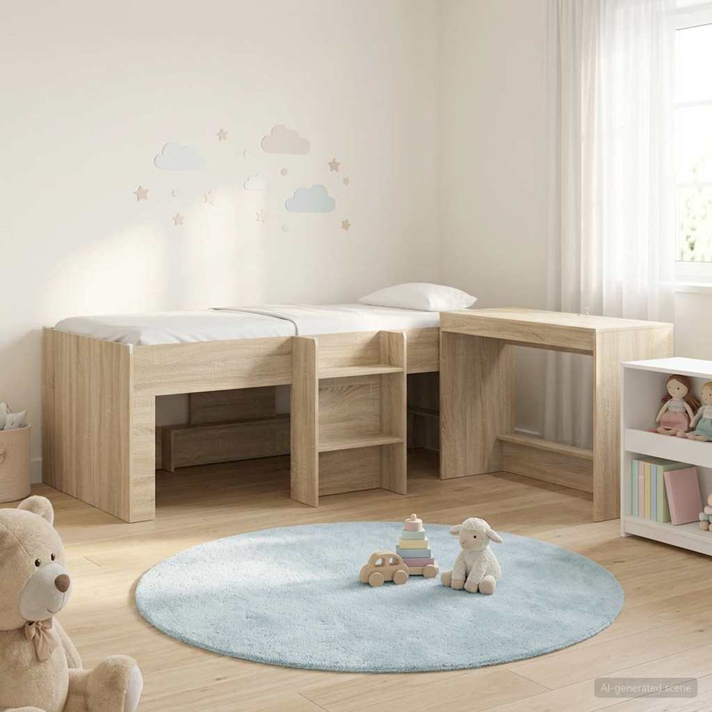 Kids' High Bed Frame with Desk 2 pcs Engineered Wood Sonoma oak