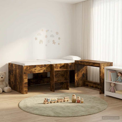 Kids' High Bed Frame with Desk 2 pcs Engineered Wood Smoked oak