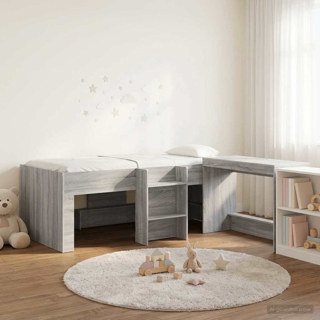 vidaXL Kids'High Bed Frame with Desk 2 pcs Grey Sonoma 1
