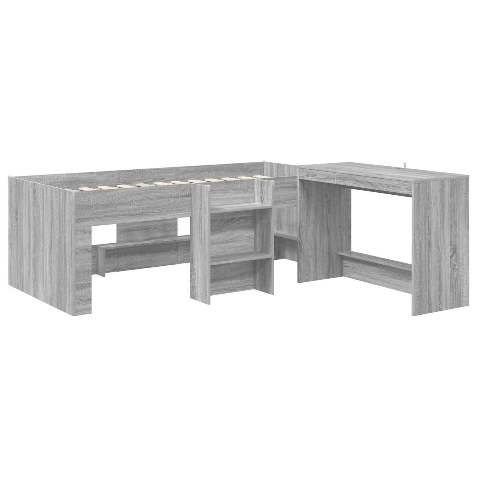 vidaXL Kids'High Bed Frame with Desk 2 pcs Grey Sonoma 3