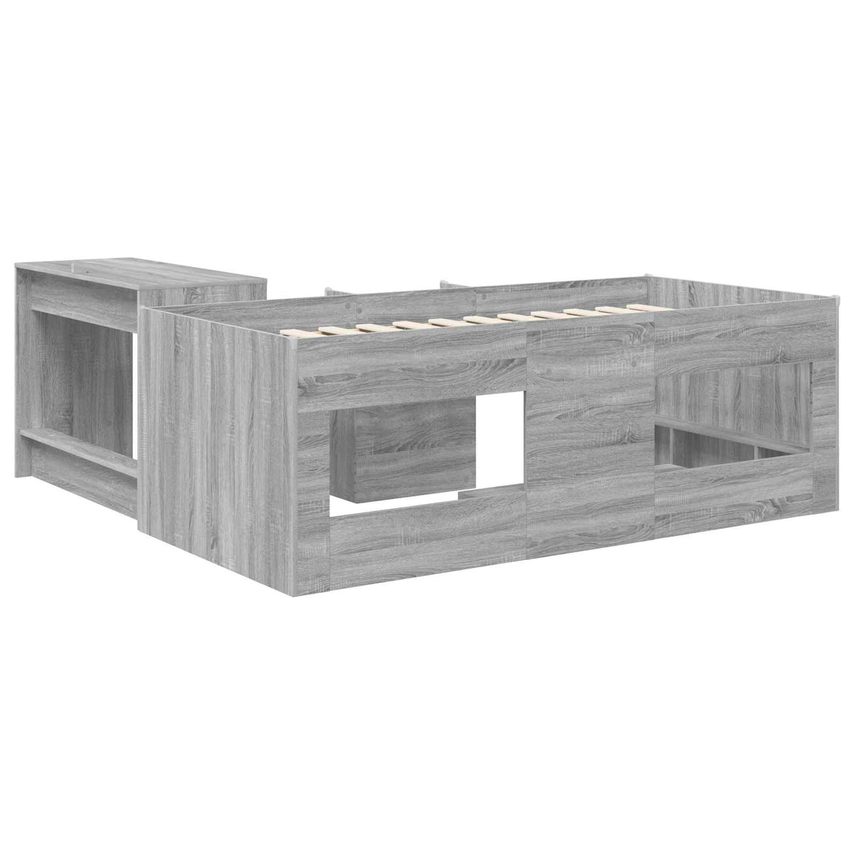 Kids' High Bed Frame with Desk 2 pcs Engineered Wood Grey sonoma
