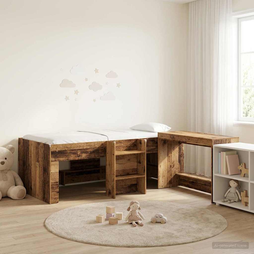 Kids' High Bed Frame with Desk 2 pcs Engineered Wood Old wood