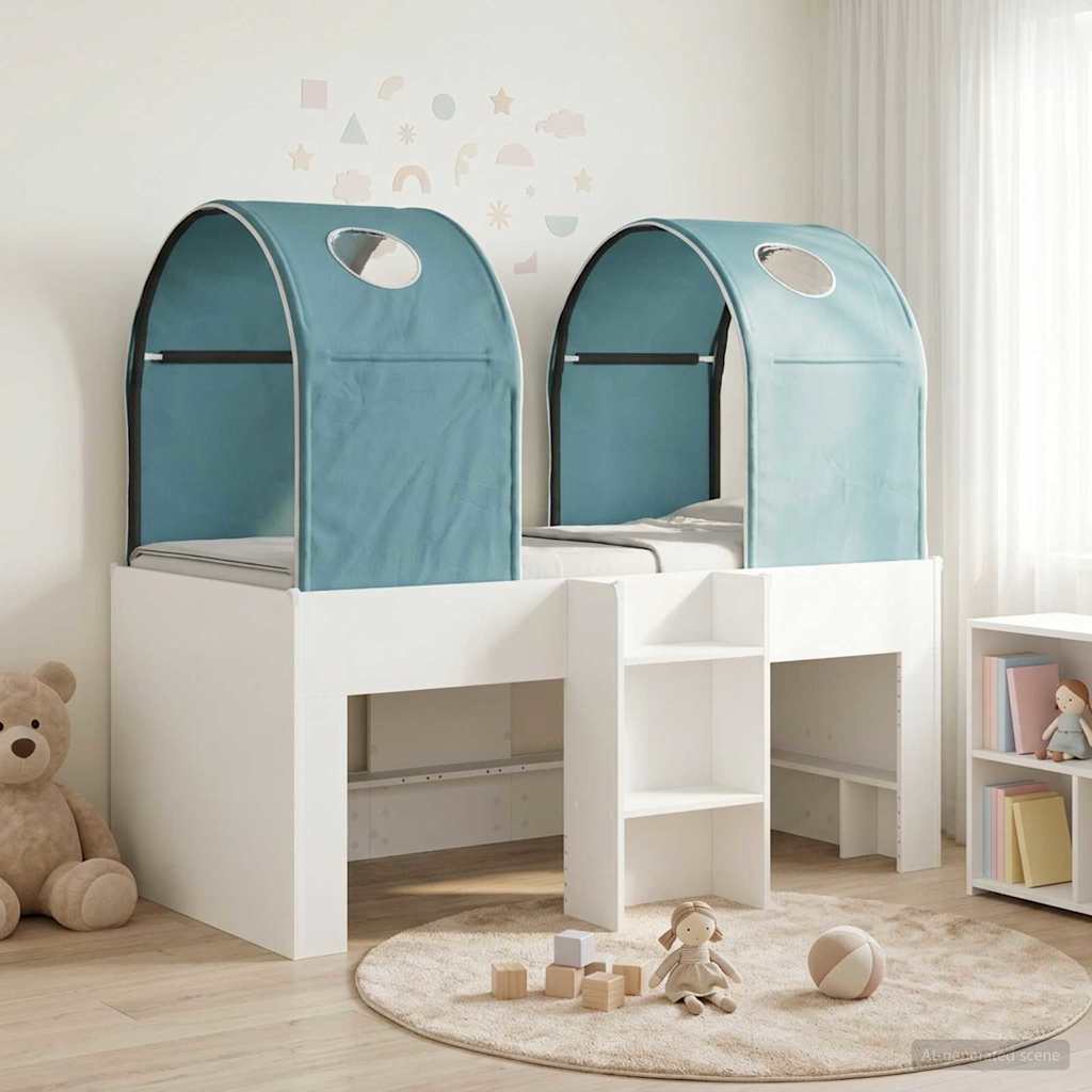 vidaXL Bed with Tunnel 3 pcs White and Light Blue Engineered Wood 1