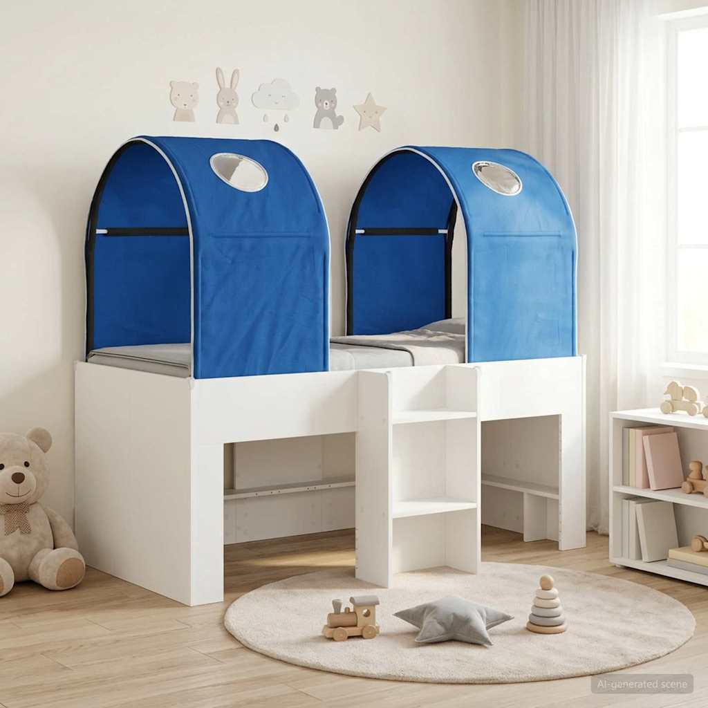 Bed with Tunnel 3 pcs Engineered Wood White and blue